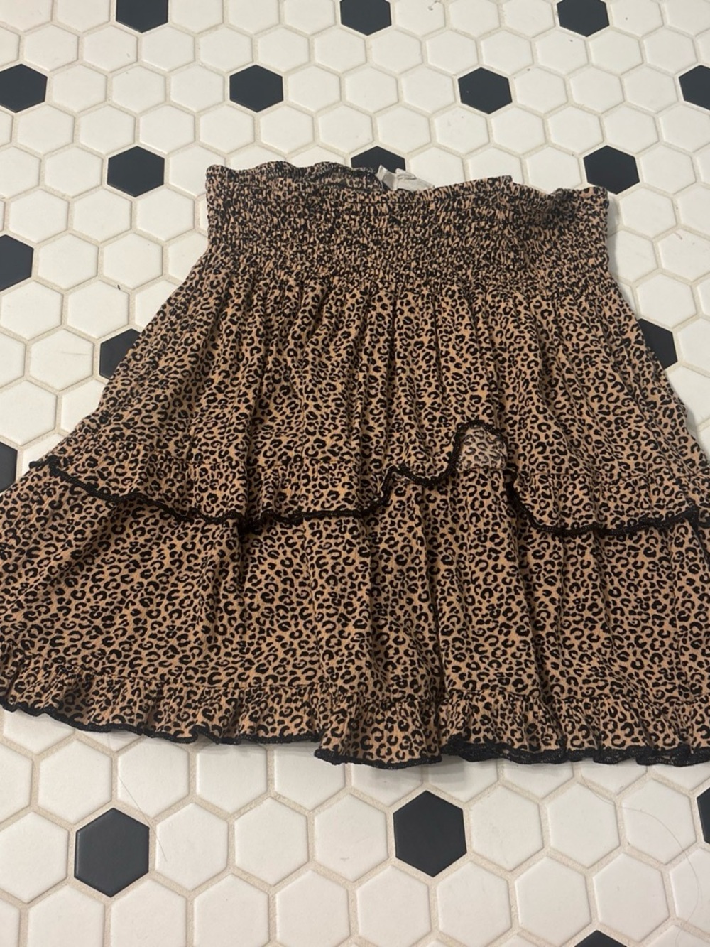 T.J.Maxx Tan and Black Leopard Smocked Mini Skirt